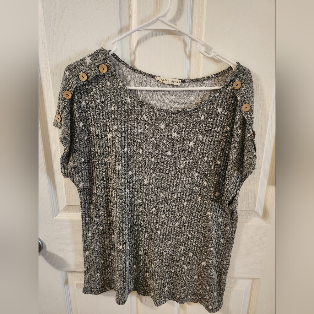 Black and White Women's Star Blouse with Button Accents